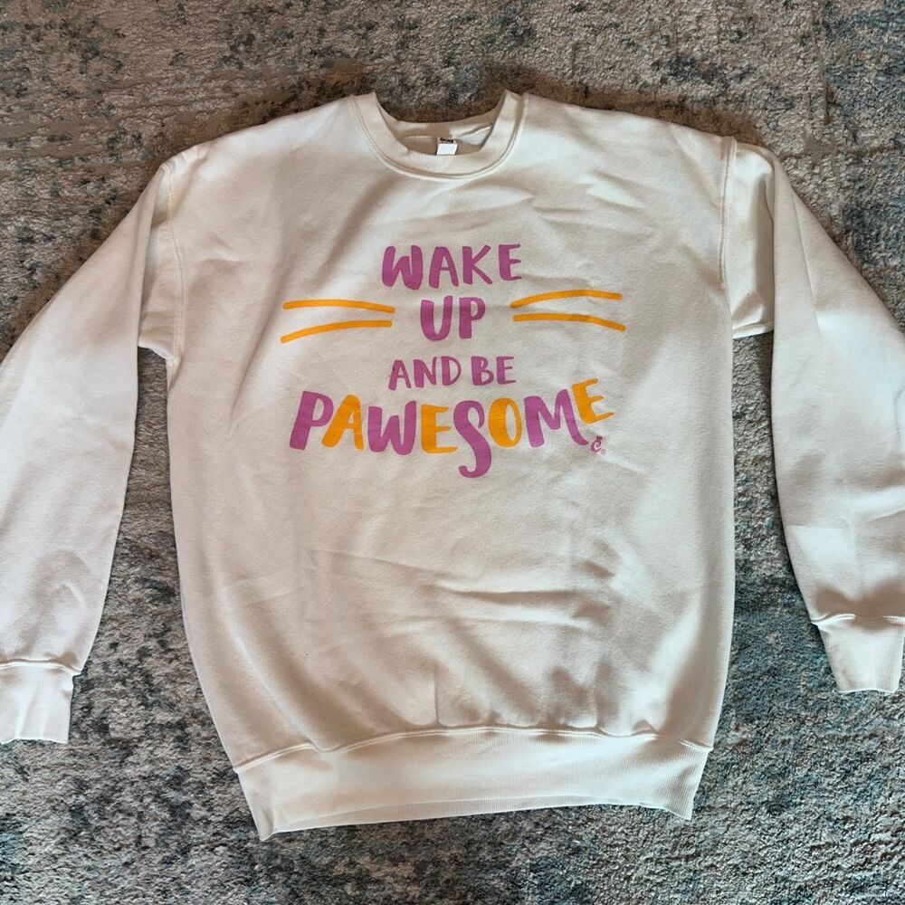Women's cat lover silly‎ funny white sweatshirt with pink and orange